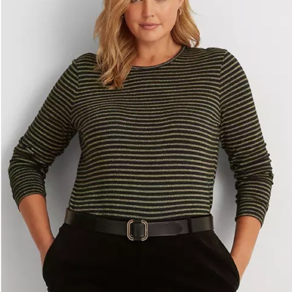 Lauren Ralph Lauren Plus-Size Metallic -Stripe Jersey Top